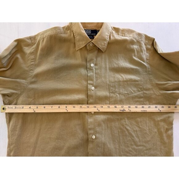 Vintage Polo Ralph Lauren Shirt Mens L 16.5 32/33 Tan 100% Cotton Warwick LS BD - Picture 5 of 14